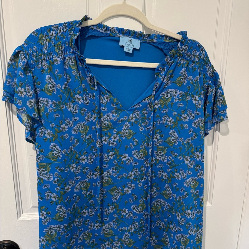 CeCe Blue Floral Blouse